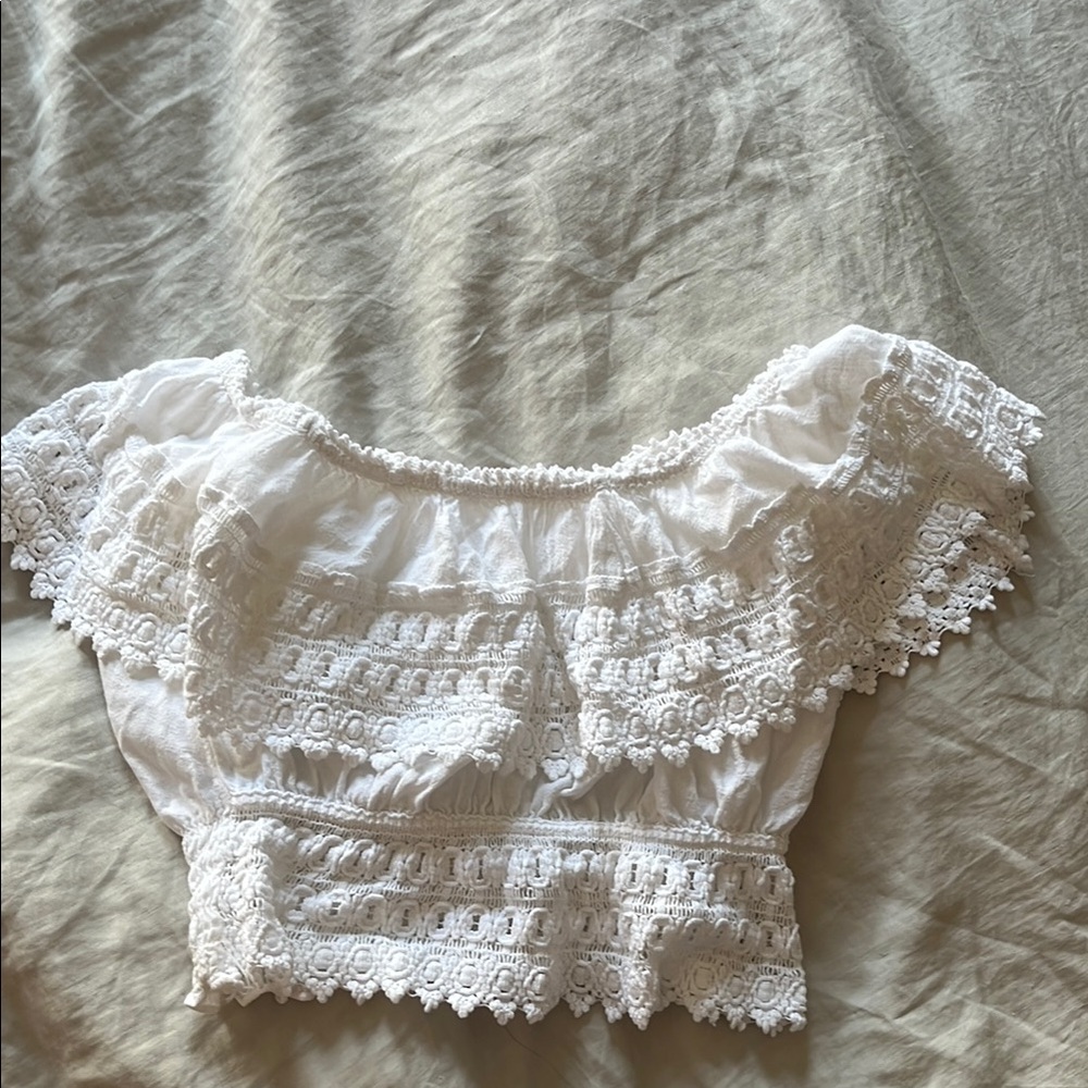 Elegant White Lace Off-Shoulder Cropped Top